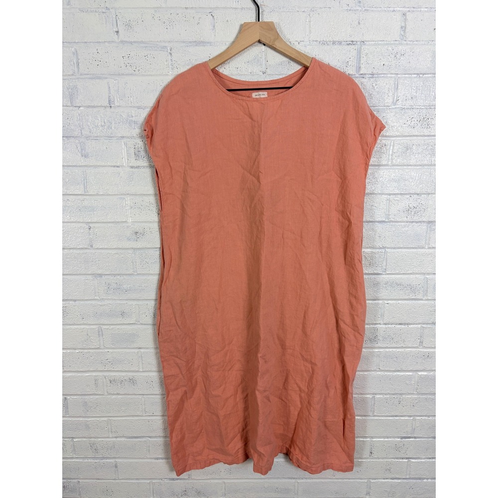 Dress Me Linen Alice Tunic Dress Womens XL Pink Cap Sleeve Pockets Relaxed